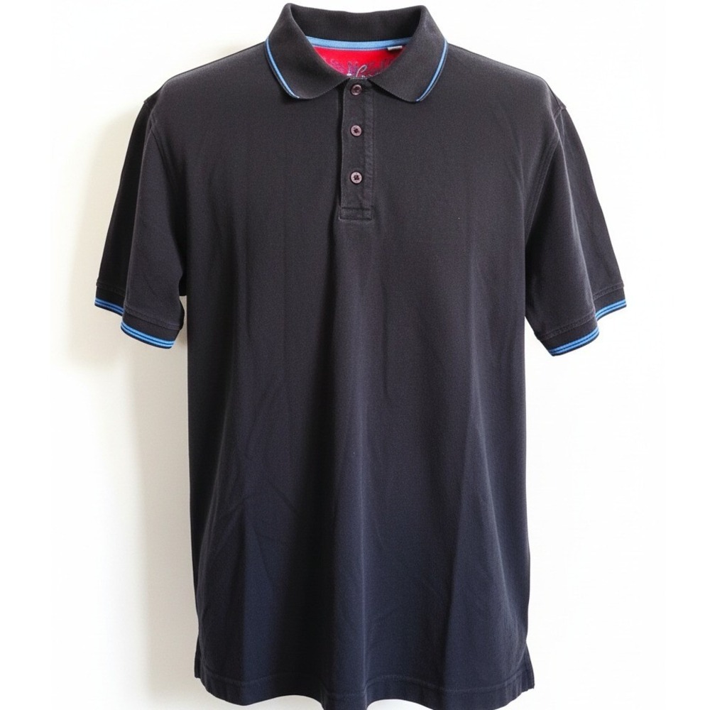 Robert Graham Mens Navy Black Classic Fit Short Sleeve Polo Shirt XL Preppy